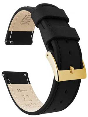 Top Grain Leather Gold Buckle Watch Band Strap