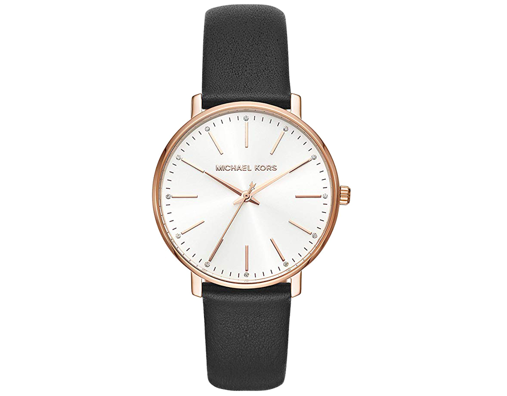 Michael Kors Watch for Women,Stainless Steel Quartz Watch with Leather Calfskin Strap