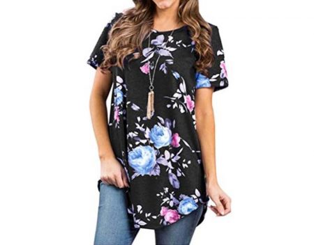 round neck short sleeve tunic tops