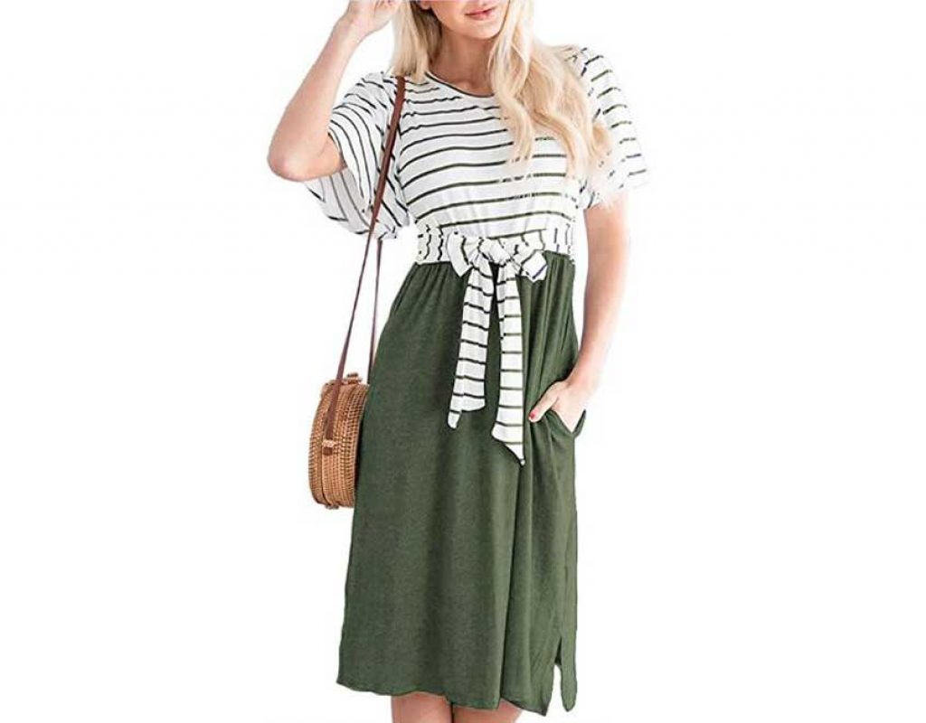 Women’s Summer Striped Ruffle Sleeves Midi Dress